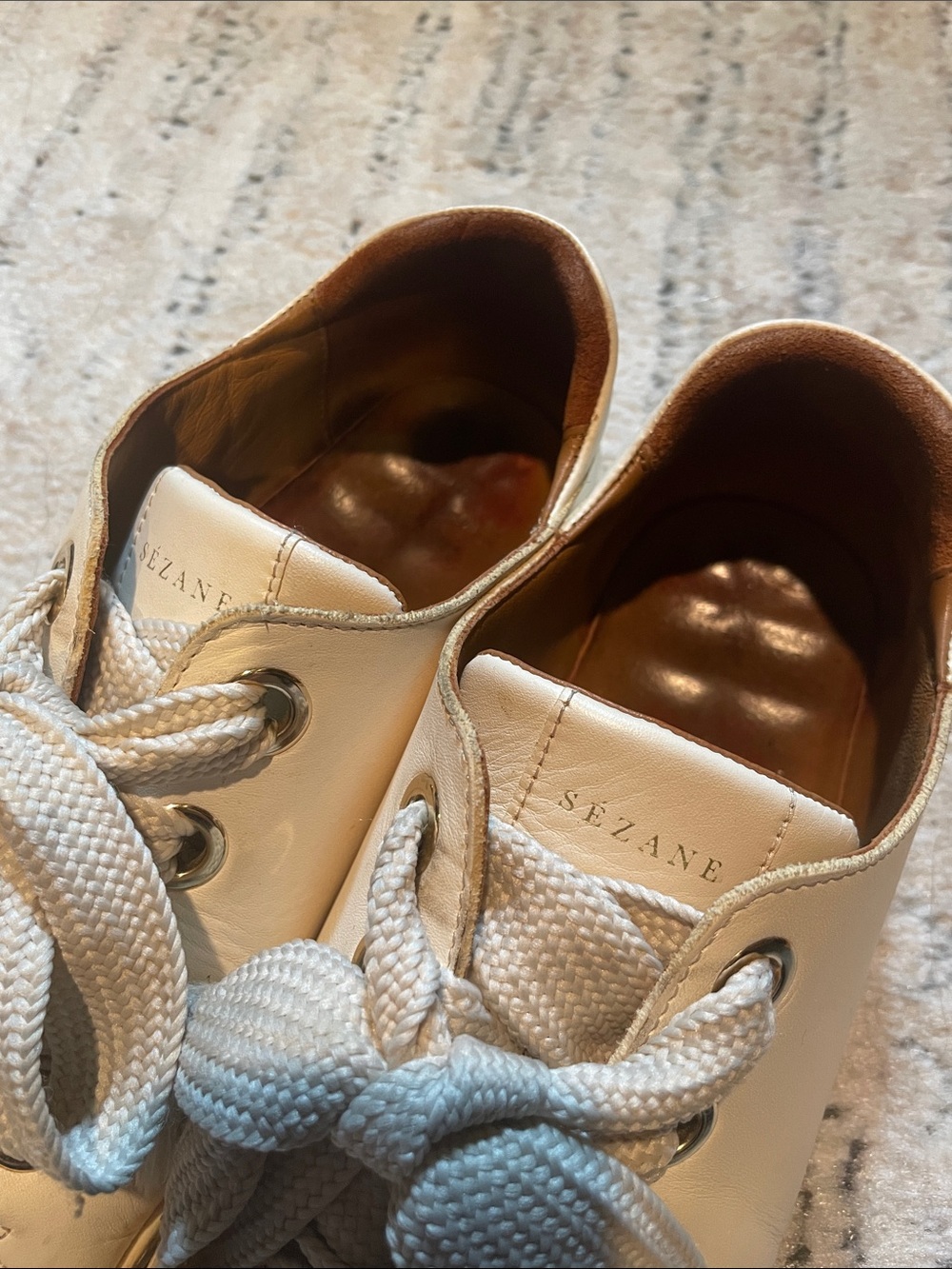 Sezane 38 Cream White Women’s Sneakers with Extra Large Laces